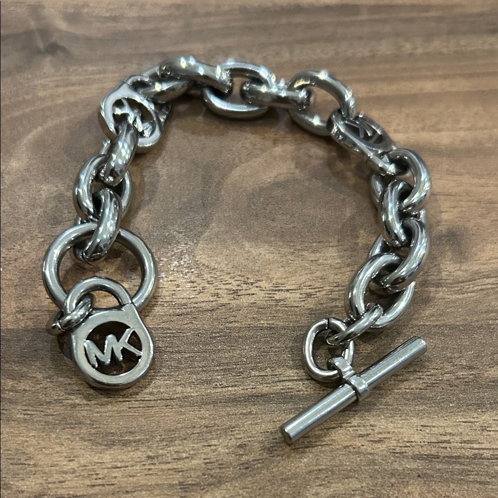 Michael Kors Silver-Tone Chunky Link Bracelet with MK Charms